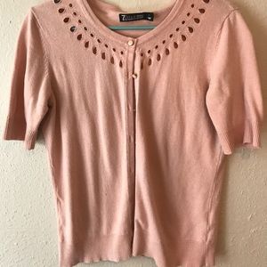 Pink Crewneck Eyelet Cardigan
